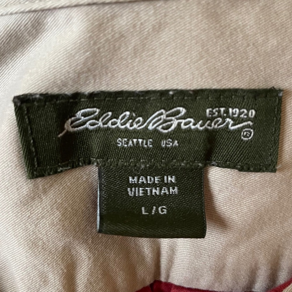 Eddie Bauer Short Sleeve Button Up‎ Shirt Brick Red Cotton Khaki Large 90s - Picture 7 of 8